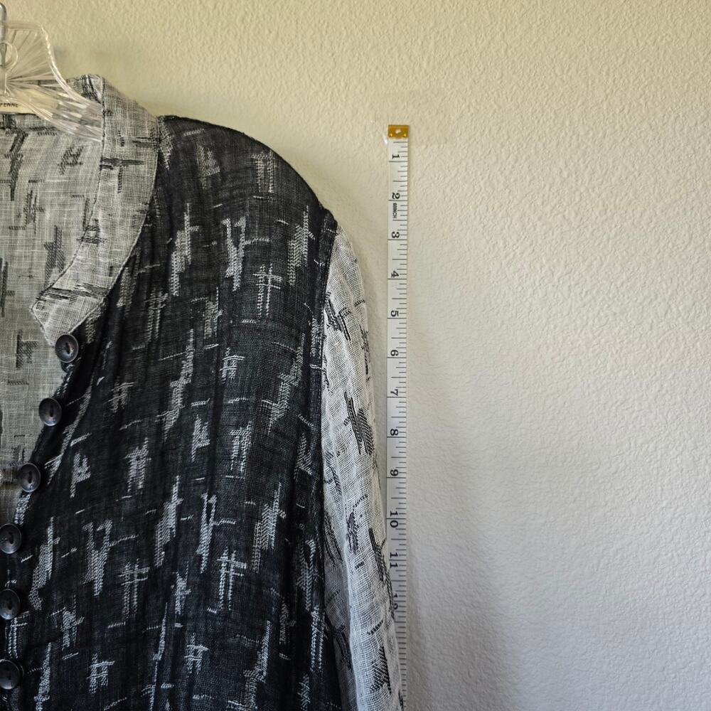 Cheyenne 100% Linen Women's Top XL Black and White Sachiko - Picture 3 of 6
